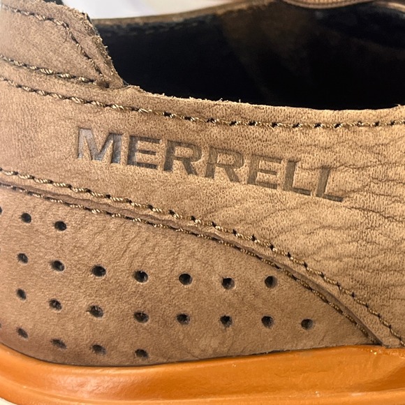 Merrell Downtown Shoe Mens 9 Stone Brown Leather Perforated Casual Light Sneaker - Picture 3 of 12